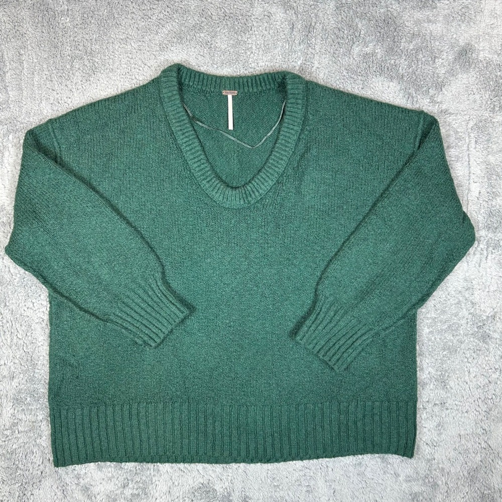 Free People Brookside V-Neck Sweater Emerald Green Oversized Knit Sm OB1055536